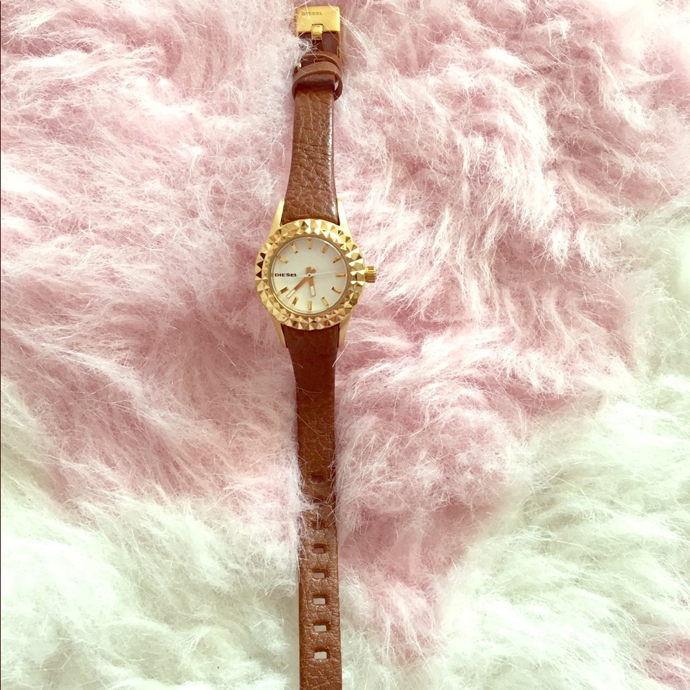 Leather and gold Diesel watch
